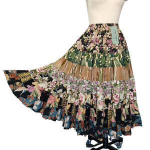 Anna Konya Vintage Mountain Gypsy Midi Skirt One Size NWT Tiered Oriental Asian